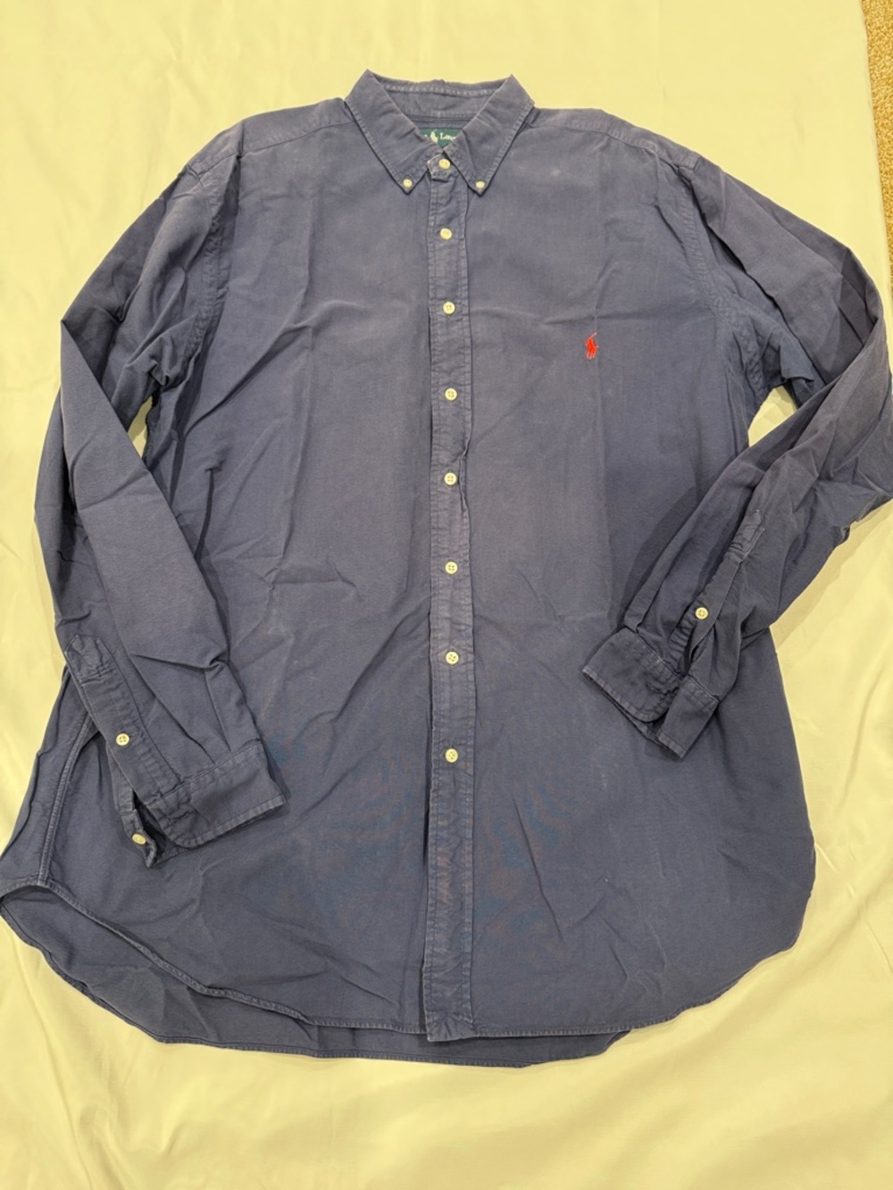 Ralph Lauren Navy Button-Down Shirt with Red Pony—XLT